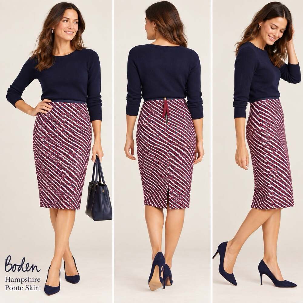 Boden Hampshire Ponte Pencil Skirt Sz 14R NWT Red Blue Blush Geometric Lined